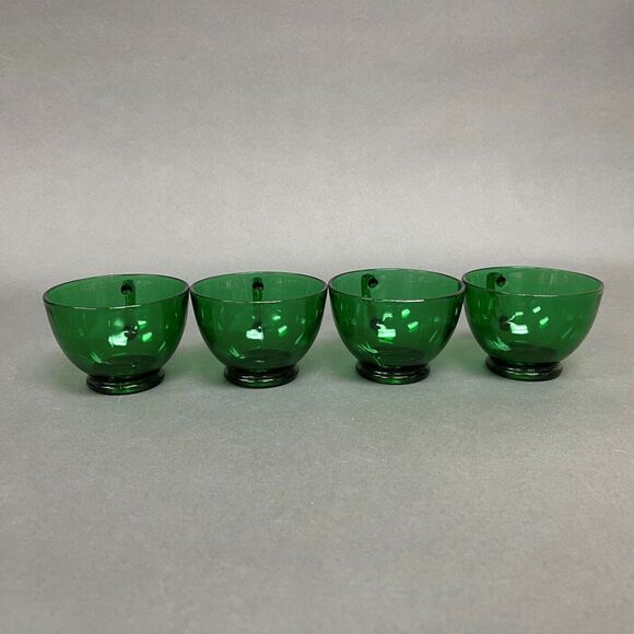 Vtg Fire King Anchor Hocking Punch Bowl Cups Charm Forest Green Glass Lot of 4 - Picture 6 of 8